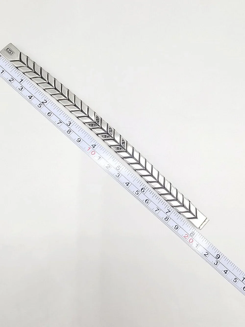 David Yurman Chevron Bracelet in Sterling Silver w/ Pavé Black Diamonds - Medium
